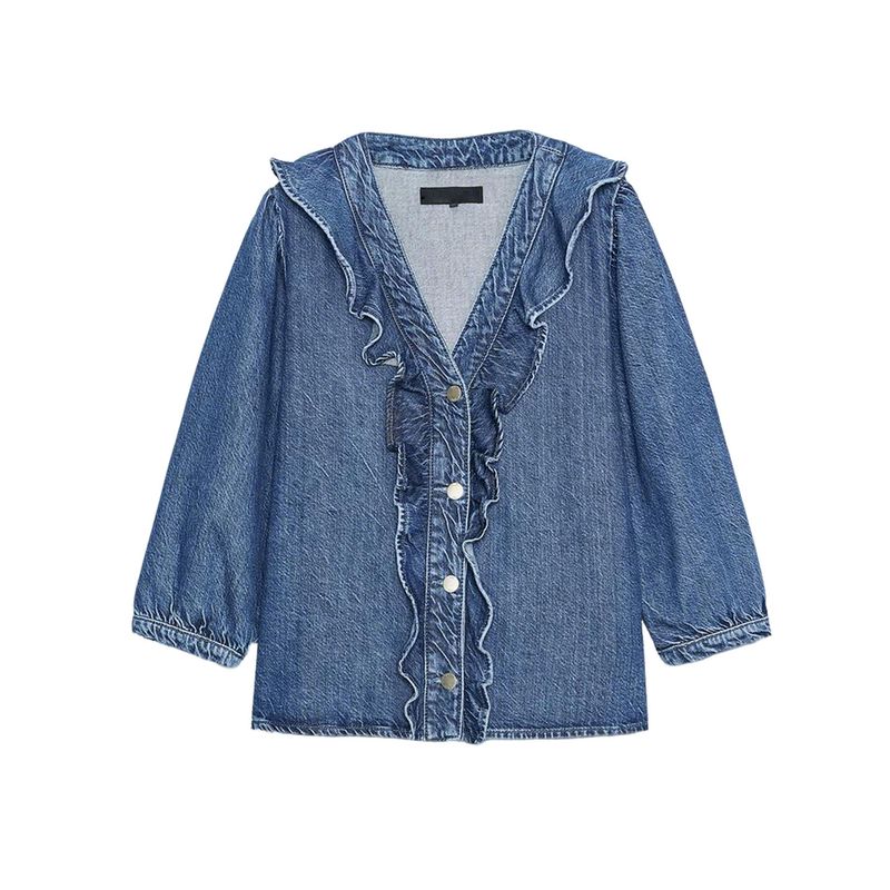 Autumn New Women s Clothing French Style Retro V-neck Long Sleeves Tops Lace Trim Laminated Denim Shirt 6147152 Medium Blue L
Autumn New Women s Clothing French Style Retro V-neck Long Sleeves Tops Lace Trim Laminated Denim Shirt 6147152 Medium Blue L