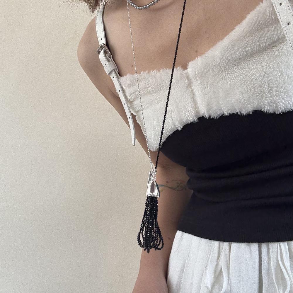 Модная длинная цепочка для свитера в корейском стиле, ожерелье с подвеской в виде капли воды, украшение чёрный