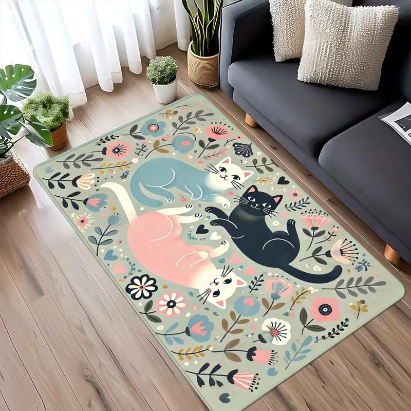 Cute Cat Floral Print Area Rug Boho Cartoon Kitten Flower Decor Mat Soft Non-Slip Home Decor Carpet for Living Room Bedroom 40x60cm
Cute Cat Floral Print Area Rug Boho Cartoon Kitten Flower Decor Mat Soft Non-Slip Home Decor Carpet for Living Room Bedroom 40x60cm