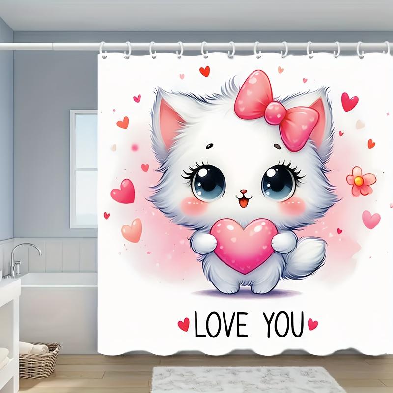 Cartoon Valentines Day Love Kitten Shower Curtain, Made Of Durable Polyester Material, Easy Care,Perfect For Bathroom Decoration W60H190(CM)-1 Pcs
Cartoon Valentines Day Love Kitten Shower Curtain, Made Of Durable Polyester Material, Easy Care,Perfect For Bathroom Decoration W60H190(CM)-1 Pcs
