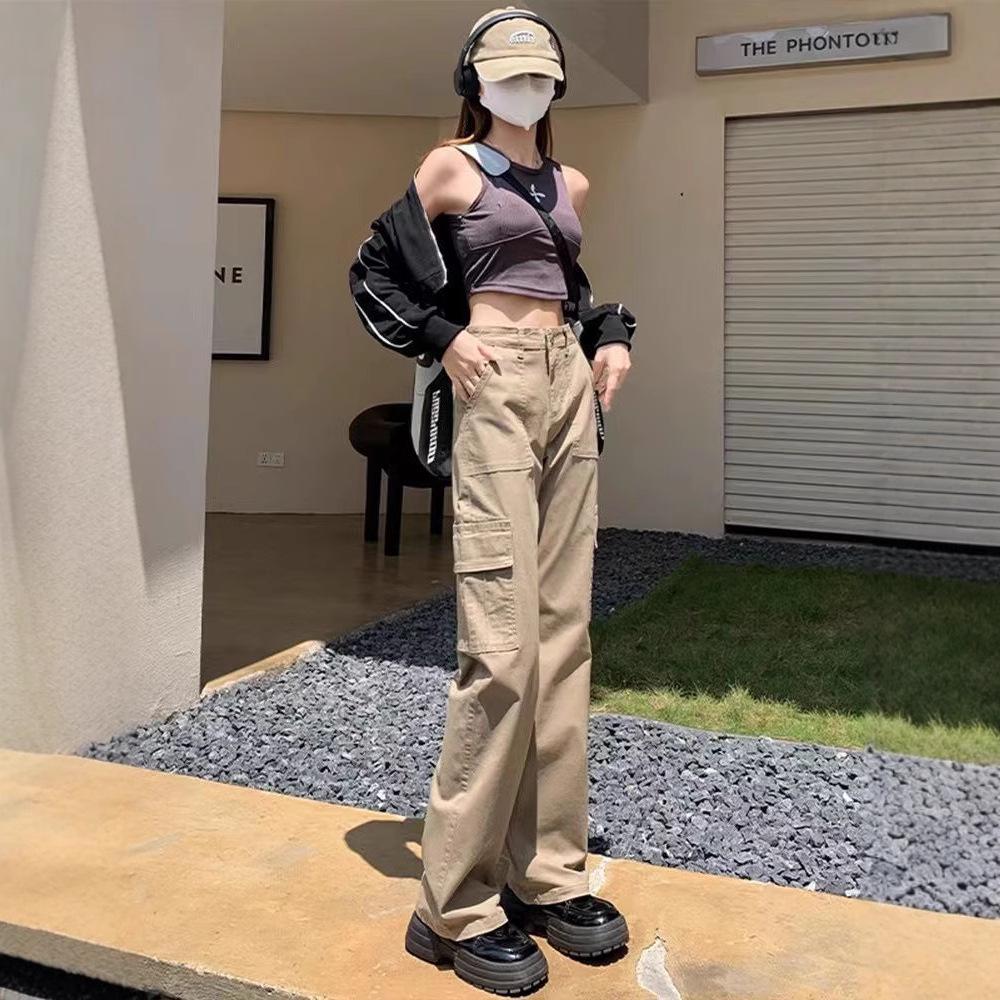 Khaki High-Waisted Slim Cargo Pants - Women s Spring/Summer Retro Straight-Leg Jeans S
Khaki High-Waisted Slim Cargo Pants - Women s Spring/Summer Retro Straight-Leg Jeans S