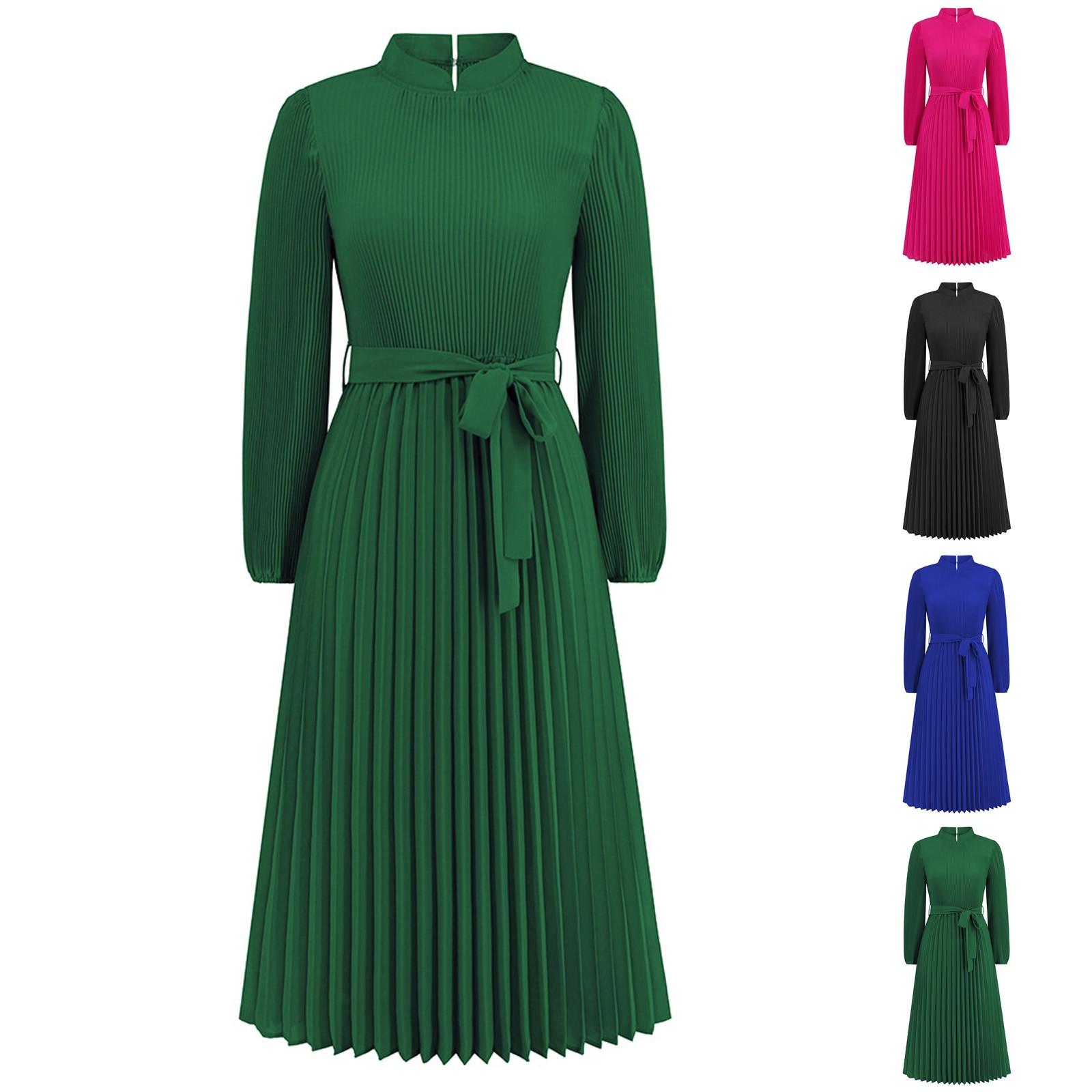 Женское плиссированное платье с воротником-стойкой и пышными рукавами XXL зелёный 
Женское плиссированное платье с воротником-стойкой и пышными рукавами XXL зелёный