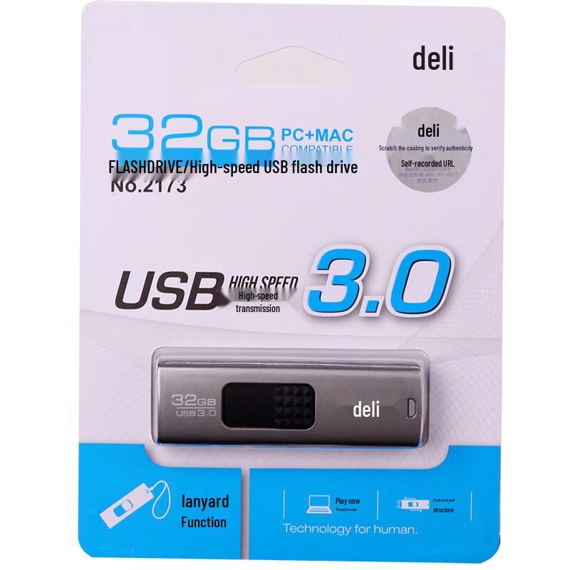 Deli 2173 Push-Pull USB 3.0 Flash Drive
Deli 2173 Push-Pull USB 3.0 Flash Drive