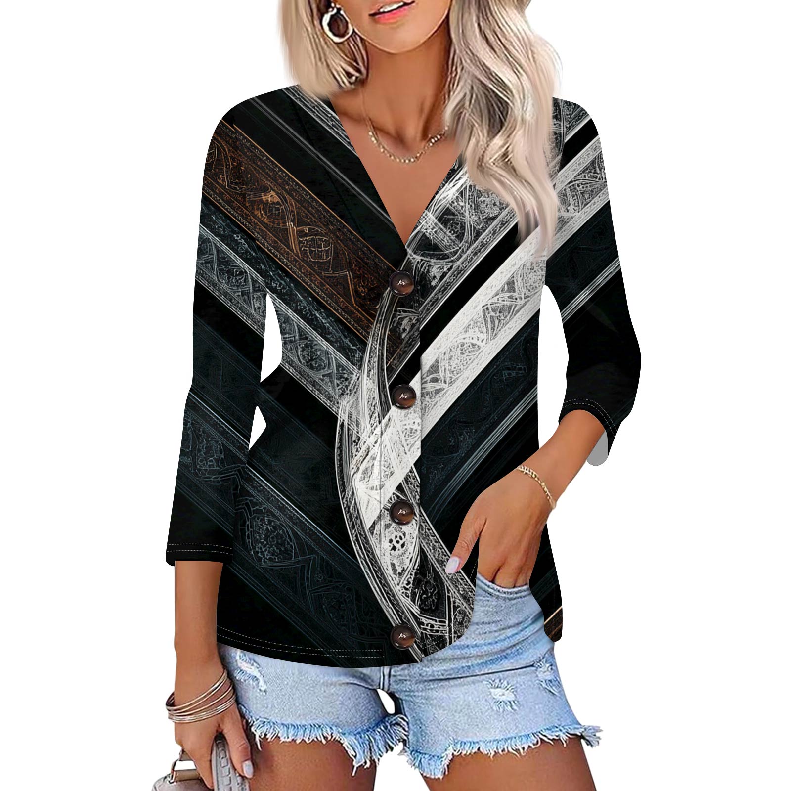 Women s Fashion Casual Printing Button-down Shirt 3/4 Long Sleeve Tops L чорний
Women s Fashion Casual Printing Button-down Shirt 3/4 Long Sleeve Tops L чорний