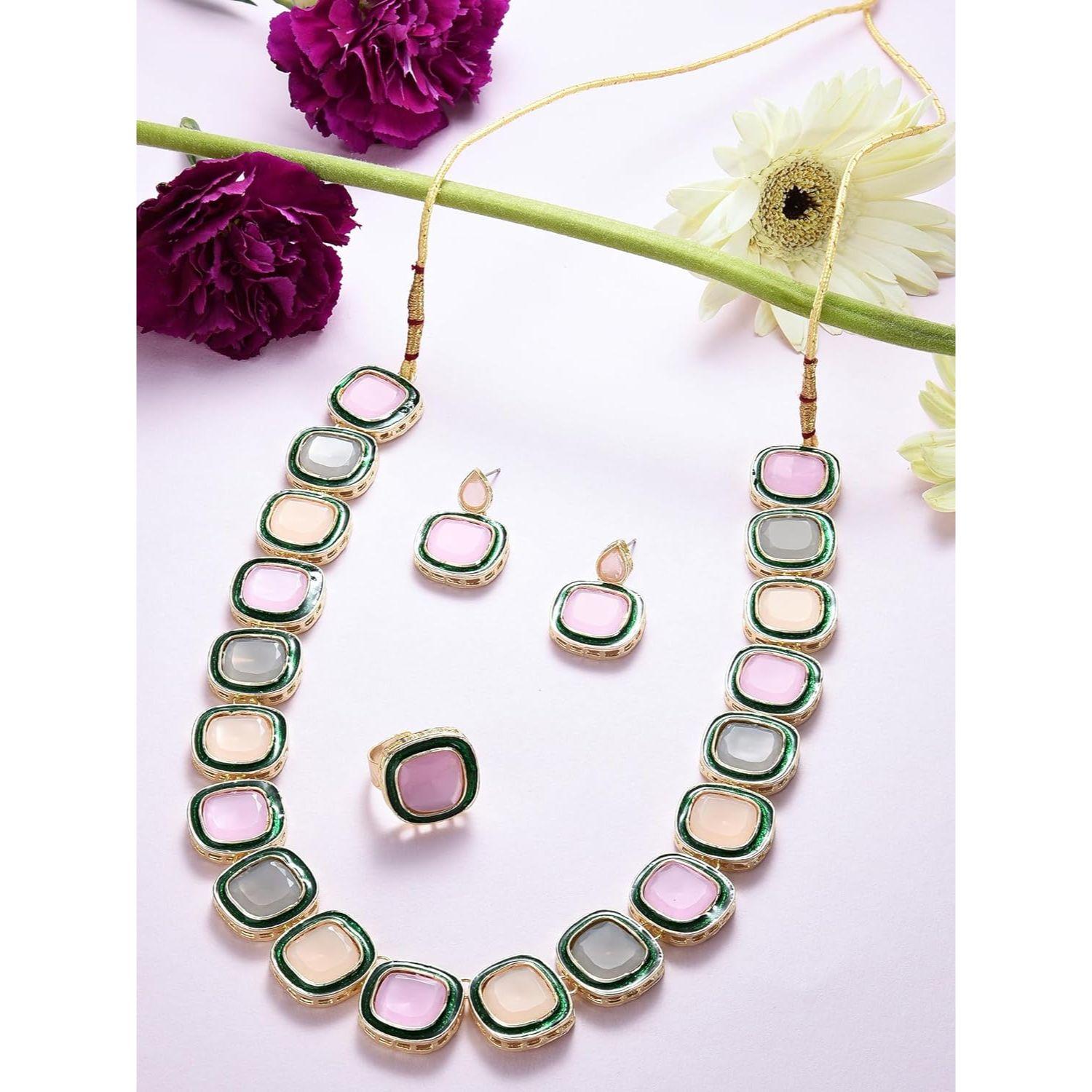 ZAVERI PEARLS разноцветные искусственные камни, длинное ожерелье, серьги и кольца, набор для женщин
ZAVERI PEARLS разноцветные искусственные камни, длинное ожерелье, серьги и кольца, набор для женщин