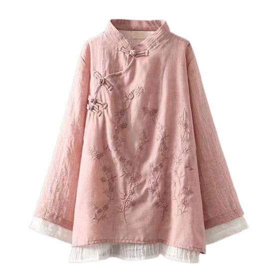 Women Spring Retro Top Chinese Style Embroidered Flower Pattern Knot Button Solid Color Keep Warm Loose Stand Collar Plus Size Vintage Shirt Lady 2XL рожевий
Women Spring Retro Top Chinese Style Embroidered Flower Pattern Knot Button Solid Color Keep Warm Loose Stand Collar Plus Size Vintage Shirt Lady 2XL рожевий