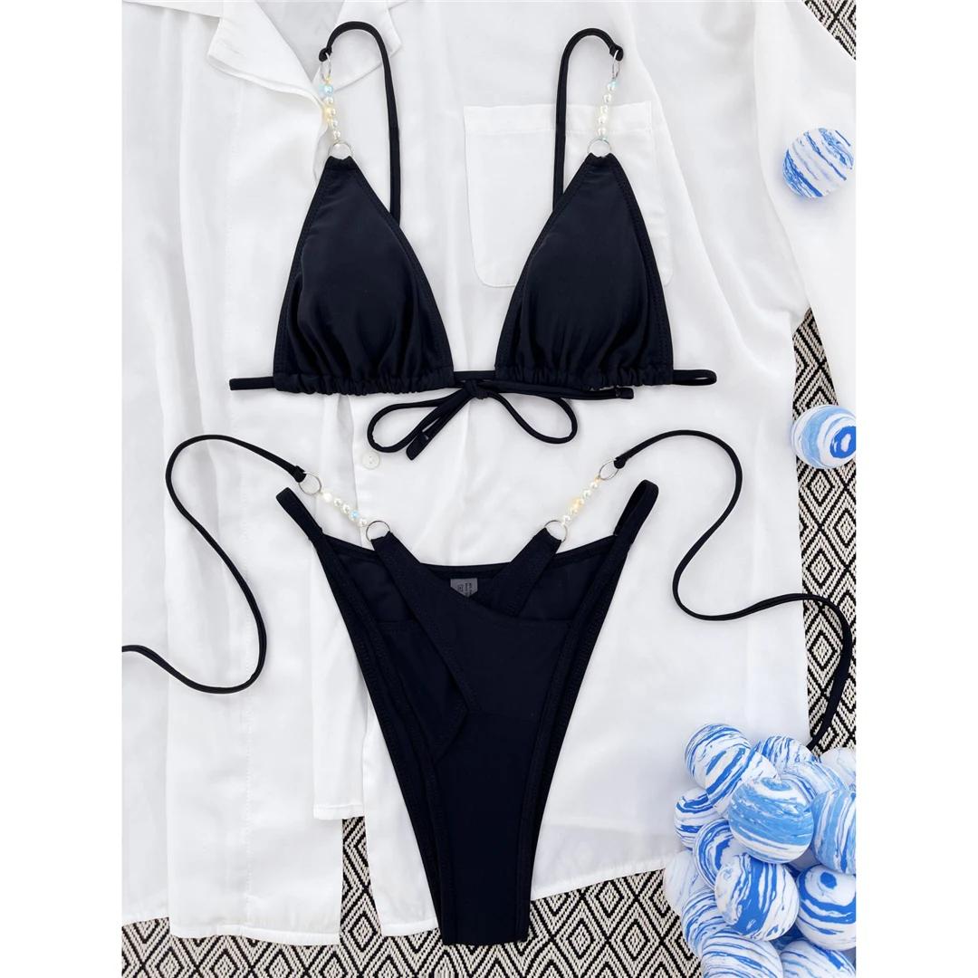 Sexy Halter Pearls Strappy Bikini Female Swimsuit Women Swimwear Two-pieces Bikini set High Cut Bather Bathing Suit Swim S чёрный
Sexy Halter Pearls Strappy Bikini Female Swimsuit Women Swimwear Two-pieces Bikini set High Cut Bather Bathing Suit Swim S чёрный