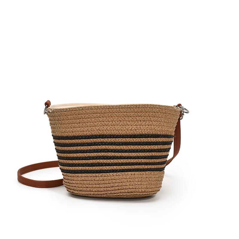 Летняя повседневная сумка-ведро большой вместимости, модная плетеная сумка для пляжного отдыха, сумка-овощная корзина хаки/чёрный