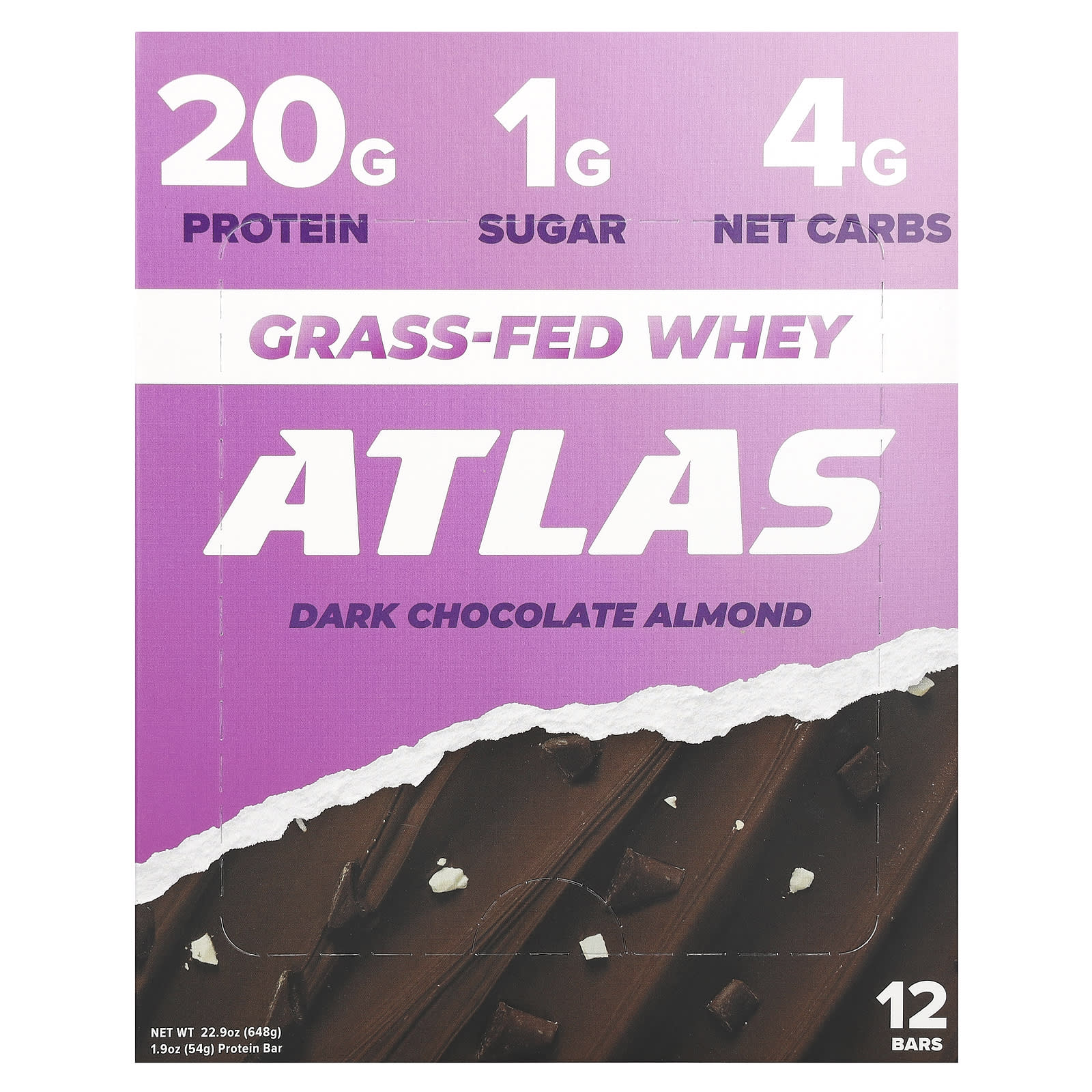 Atlas Bar, Grass-fed Whey Protein Bar, Dark Chocolate Almond, 12 Bars, 1.9 oz (54 g) Each
Atlas Bar, Grass-fed Whey Protein Bar, Dark Chocolate Almond, 12 Bars, 1.9 oz (54 g) Each