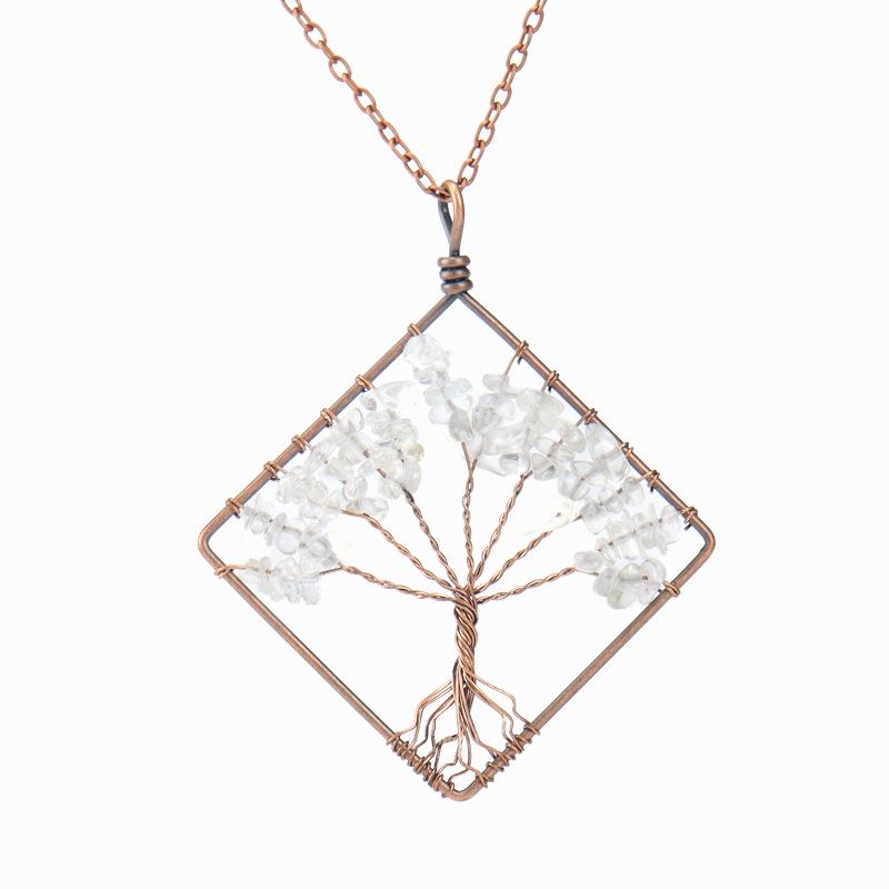 Handmade Wire-Wrapped Tree of Life Necklace with Natural Crushed Stone Crystal - Square Design, N09
Handmade Wire-Wrapped Tree of Life Necklace with Natural Crushed Stone Crystal - Square Design, N09