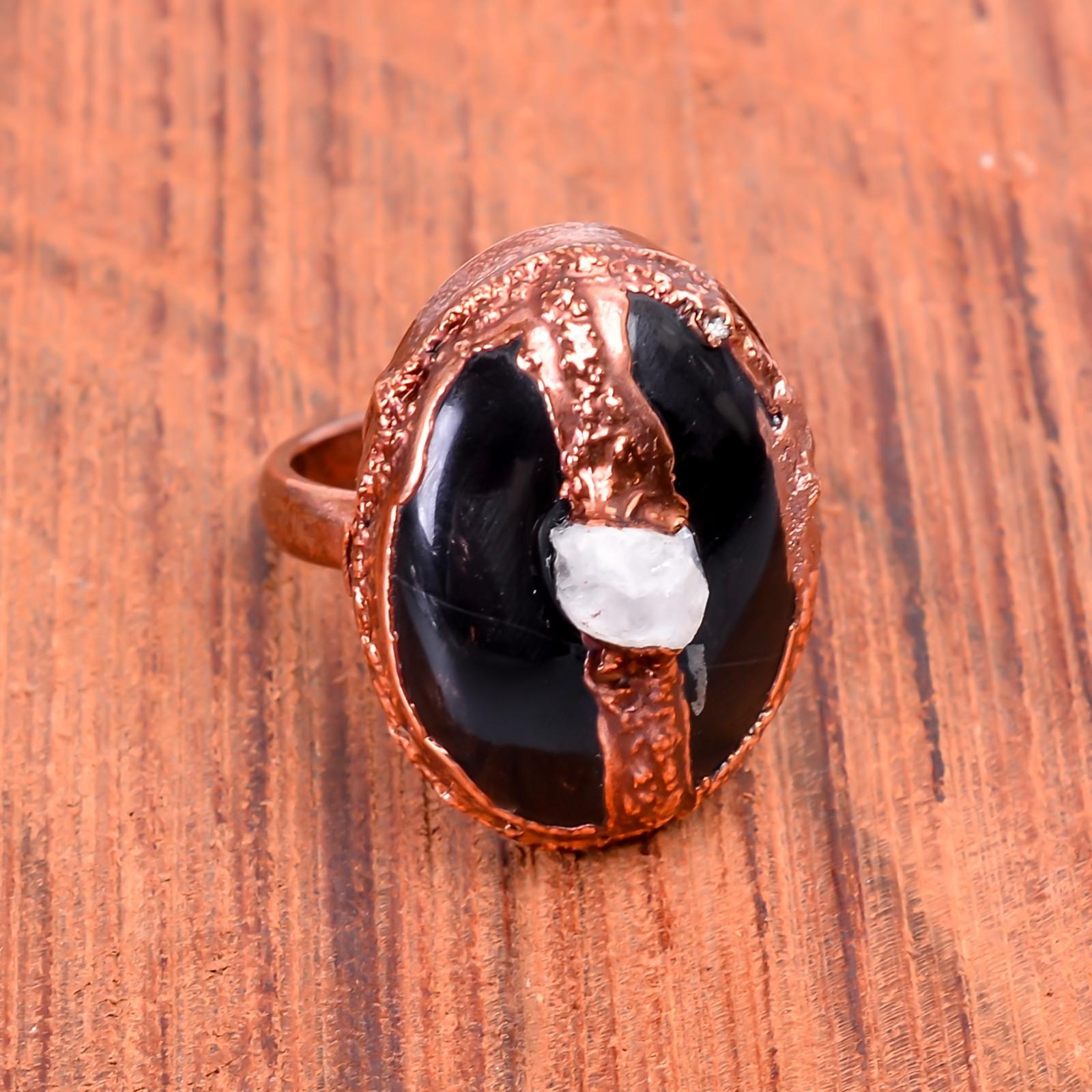 Black Onyx Gemstone Copper Eternity Statement New Electroformed Anniversary Ring V-55
Black Onyx Gemstone Copper Eternity Statement New Electroformed Anniversary Ring V-55