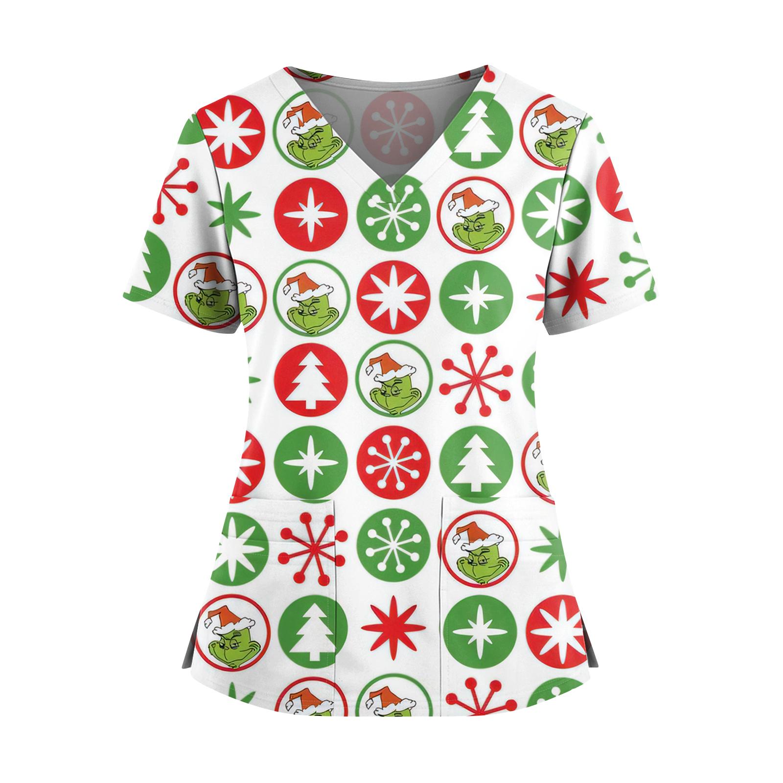 Women s Christmas Print V-Neck Double Pocket Short Sleeve Uniform Top With Slit Hem XXXL Кіновар
Women s Christmas Print V-Neck Double Pocket Short Sleeve Uniform Top With Slit Hem XXXL Кіновар