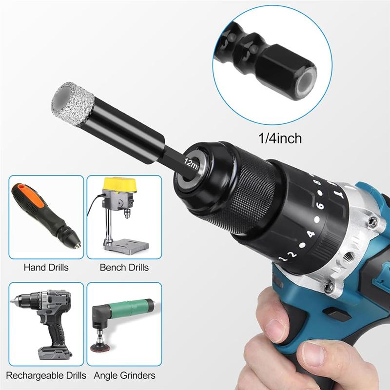 Diamond Drill Bits Set, 12Pcs Dry Diamond Hole Saw With Quick Change Drill Bit Holder,For Porcelain Tile Glass -B61B
Diamond Drill Bits Set, 12Pcs Dry Diamond Hole Saw With Quick Change Drill Bit Holder,For Porcelain Tile Glass -B61B