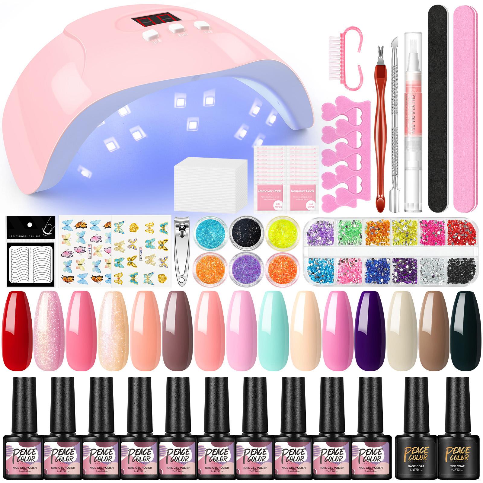 PEACECOLOR 15 шт. Гель-лак для ногтей с комплектом ламп для сушки ногтей 36 Вт и верхним базовым покрытием Набор маникюрных инструментов для украшения ногтей Набор блесток для дизайна ногтей
PEACECOLOR 15 шт. Гель-лак для ногтей с комплектом ламп для сушки ногтей 36 Вт и верхним базовым покрытием Набор маникюрных инструментов для украшения ногтей Набор блесток для дизайна ногтей