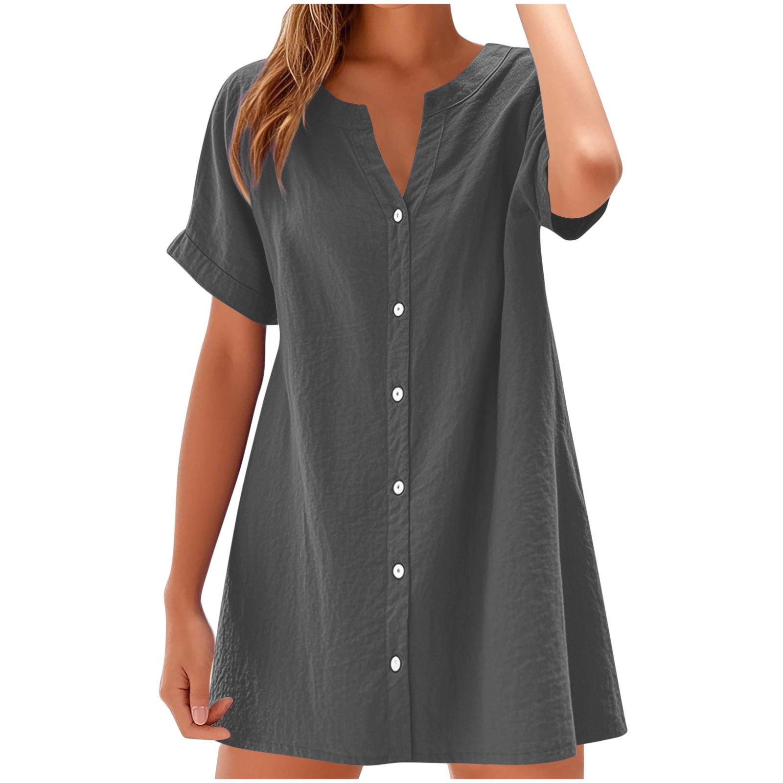 Women s Summer Cotton Linen Mini Dress V Neck Button Down Short Sleeve Loose Casual Solid Color Shirt Dress for Daily Vacation Beach Wear XXL сірий
Women s Summer Cotton Linen Mini Dress V Neck Button Down Short Sleeve Loose Casual Solid Color Shirt Dress for Daily Vacation Beach Wear XXL сірий