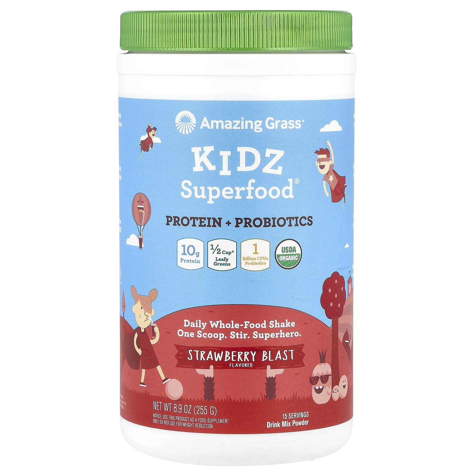 Amazing Grass, Kidz Superfood, Protein + Probiotics, Strawberry Blast, 8.9 oz (255 g)
Amazing Grass, Kidz Superfood, Protein + Probiotics, Strawberry Blast, 8.9 oz (255 g)