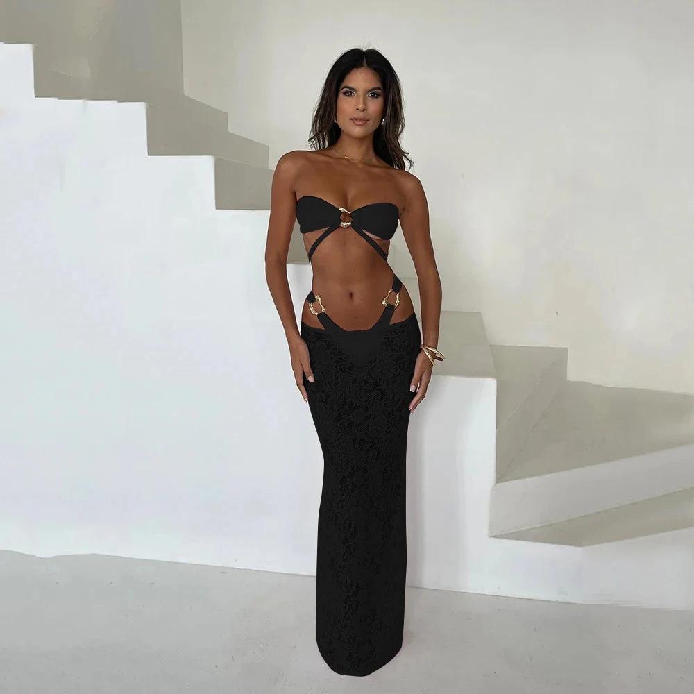 Swimsuit women s tube top metal buckle bikini swimsuit sexy split lace dress three-piece set L чорний
Swimsuit women s tube top metal buckle bikini swimsuit sexy split lace dress three-piece set L чорний