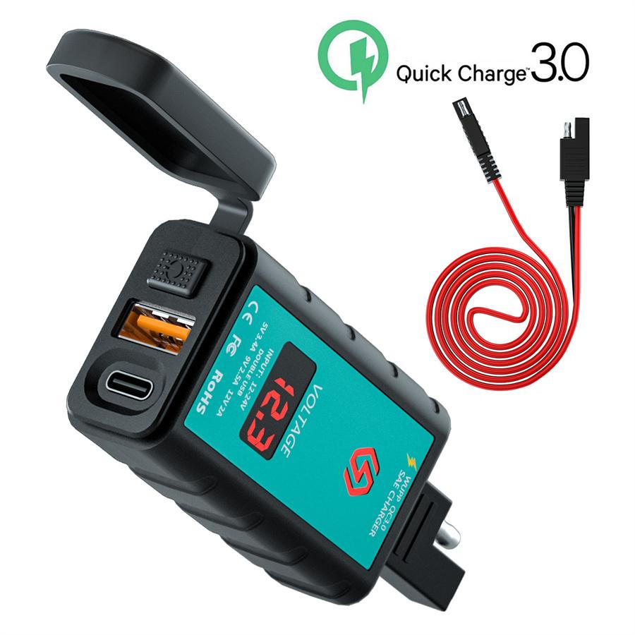Мотоциклетное USB+Type-C QC3.0 Быстрое зарядное устройство с вольтметром, встроенное гнездо SAE, 1-метровый кабель с двойным гнездом SAE, 12-24В
Мотоциклетное USB+Type-C QC3.0 Быстрое зарядное устройство с вольтметром, встроенное гнездо SAE, 1-метровый кабель с двойным гнездом SAE, 12-24В
