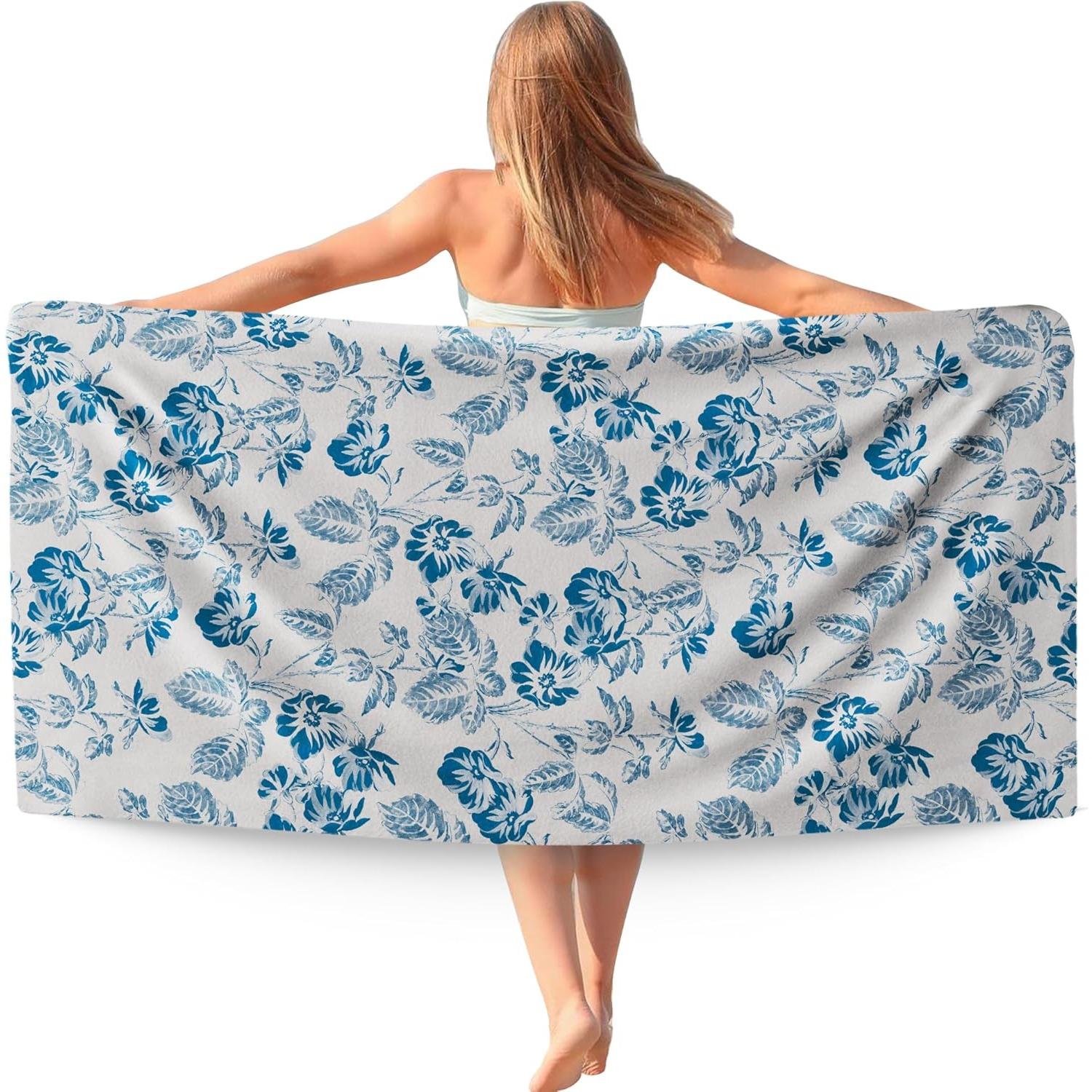 Chinoiserie Floral Beach Towel, Blue and White Chinoiserie Leaves Flower Beach Towels Oversized Gifts for Women, Floral Quick W30*H60(CM)
Chinoiserie Floral Beach Towel, Blue and White Chinoiserie Leaves Flower Beach Towels Oversized Gifts for Women, Floral Quick W30*H60(CM)