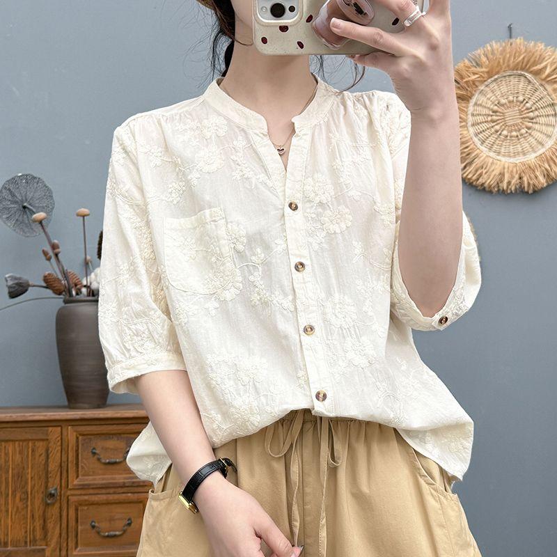 Summer New Cotton Embroidered Half Sleeve Women s Shirt Loose All-Match Casual Slimming Bottoming Shirt Top Beige M
Summer New Cotton Embroidered Half Sleeve Women s Shirt Loose All-Match Casual Slimming Bottoming Shirt Top Beige M