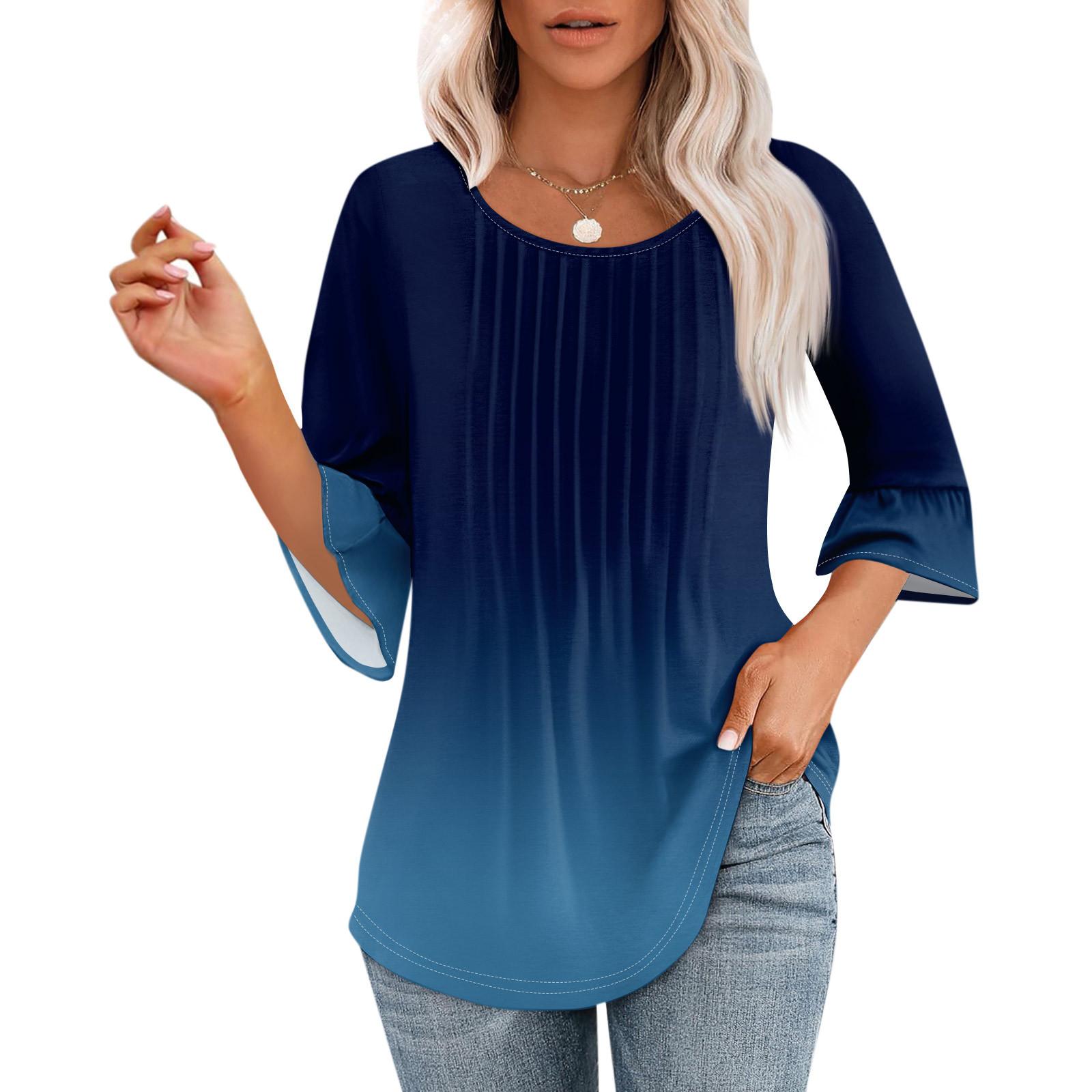 Женские топы с рукавами-колокольчиками 3/4, летние плиссированные рубашки с круглым вырезом, модные нарядные повседневные блузки-туники свободного покроя XXL темно-синий
Женские топы с рукавами-колокольчиками 3/4, летние плиссированные рубашки с круглым вырезом, модные нарядные повседневные блузки-туники свободного покроя XXL темно-синий