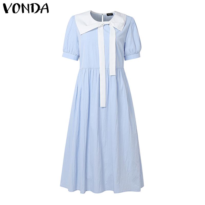 VONDA Women Doll Collar Short Sleeve Pleated Midi Dress S світло-синій колір
VONDA Women Doll Collar Short Sleeve Pleated Midi Dress S світло-синій колір