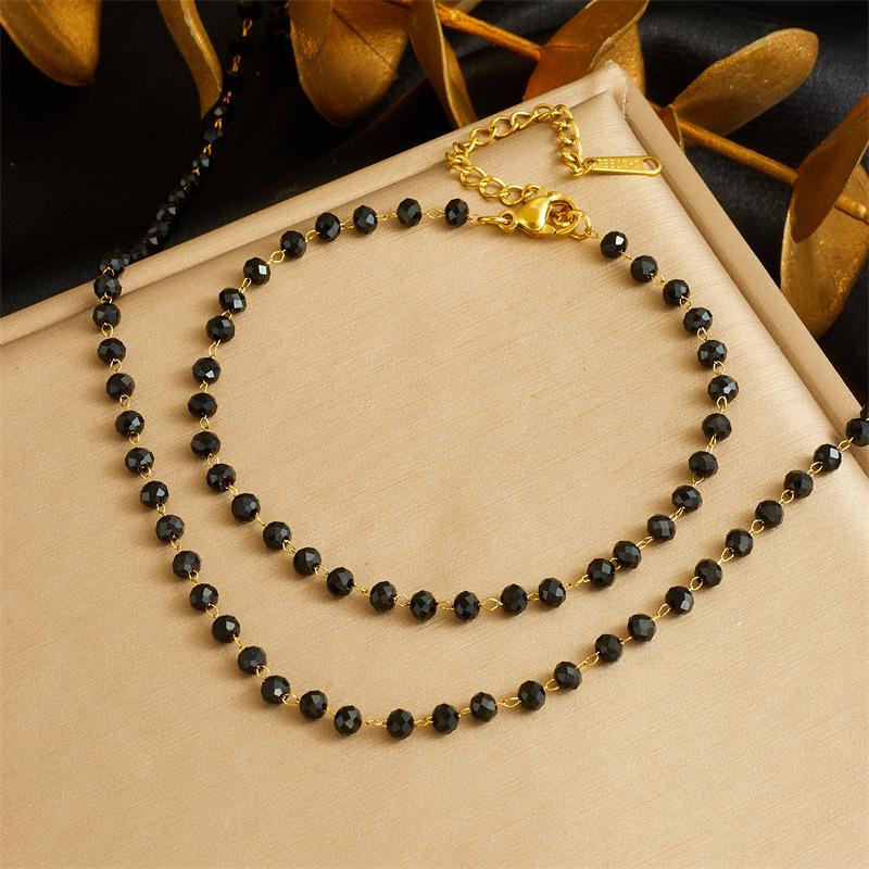 Gold Plated Black Crystal Beaded Jewelry Set Necklace and Bracelet for Women Stainless Steel чорний
Gold Plated Black Crystal Beaded Jewelry Set Necklace and Bracelet for Women Stainless Steel чорний