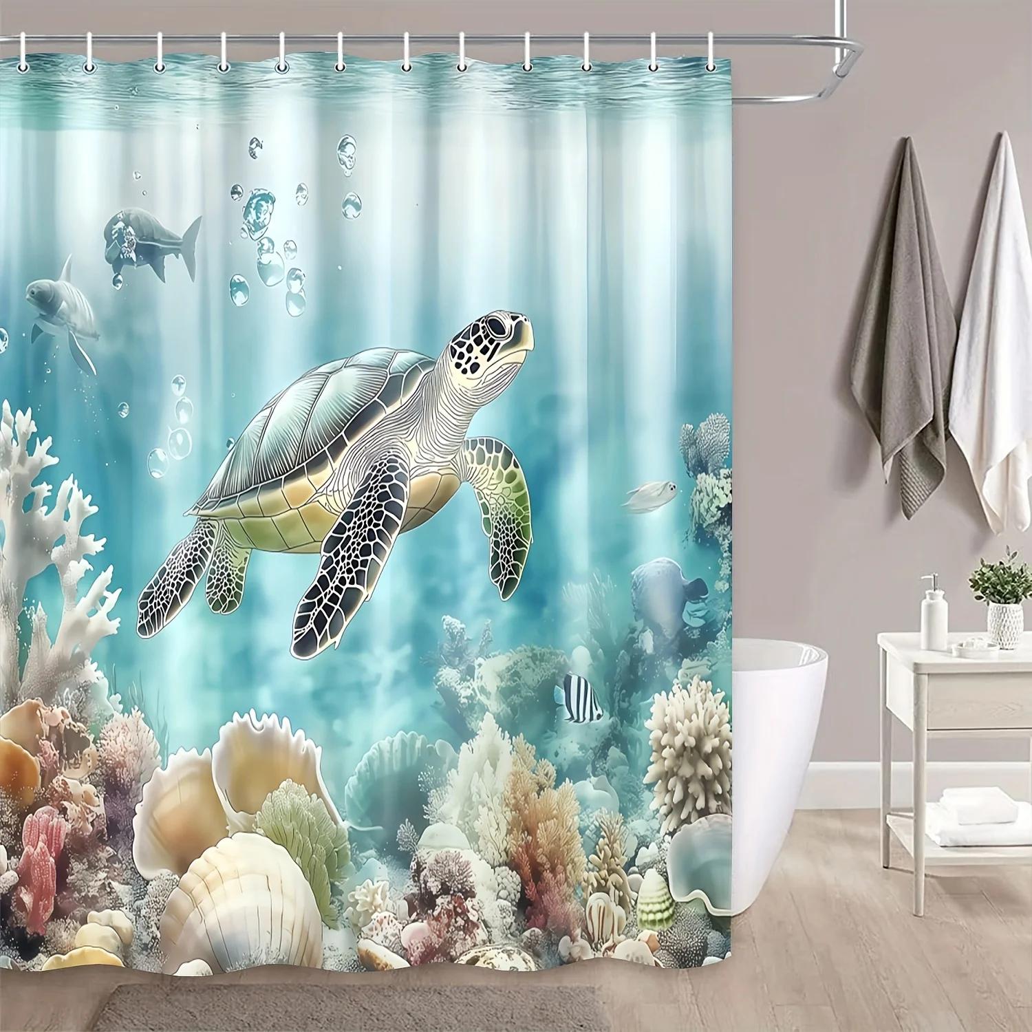 Underwater World Turtle Bathroom Shower Curtain Ocean Theme Pattern With Hooks Modern Bathroom Decorative Shower Curtain W60H190(CM)-1 Pcs
Underwater World Turtle Bathroom Shower Curtain Ocean Theme Pattern With Hooks Modern Bathroom Decorative Shower Curtain W60H190(CM)-1 Pcs