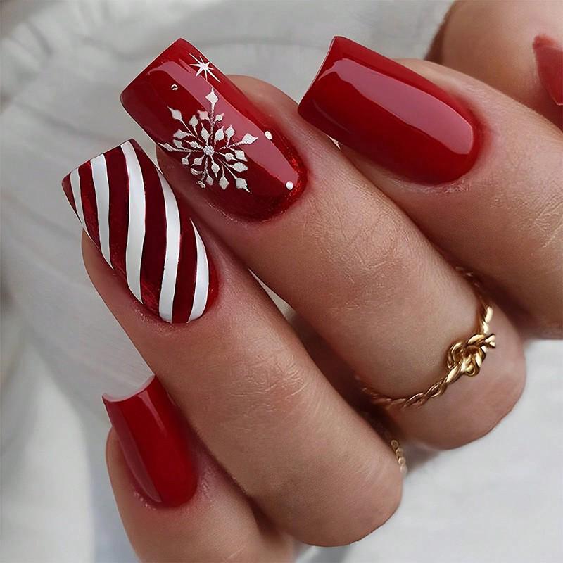Cross-border Christmas Red & White Striped Nail Patches with Snowflake Design – Wearable Square Fake Nails
Cross-border Christmas Red & White Striped Nail Patches with Snowflake Design – Wearable Square Fake Nails