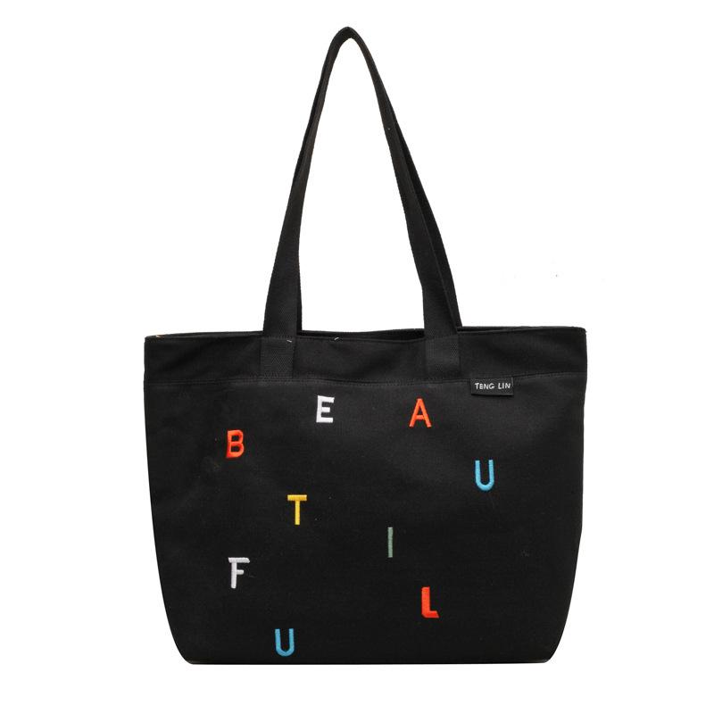 Сумка великої місткості Жіноча сумка з полотна з вишивкою буквами Сумка через плече Сумка-тоут чорний
Сумка великої місткості Жіноча сумка з полотна з вишивкою буквами Сумка через плече Сумка-тоут чорний