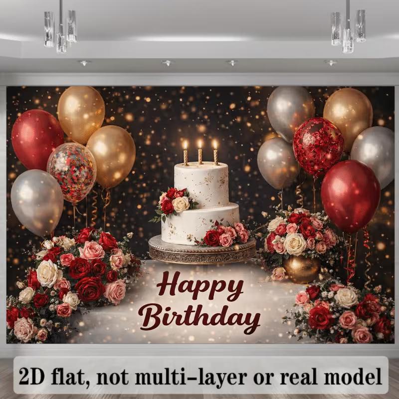 2D Flat Red Gold Birthday Backdrop Cake & Rose Background for Women Party Photoshoot 47.2x31.5inch/120*80cm
2D Flat Red Gold Birthday Backdrop Cake & Rose Background for Women Party Photoshoot 47.2x31.5inch/120*80cm