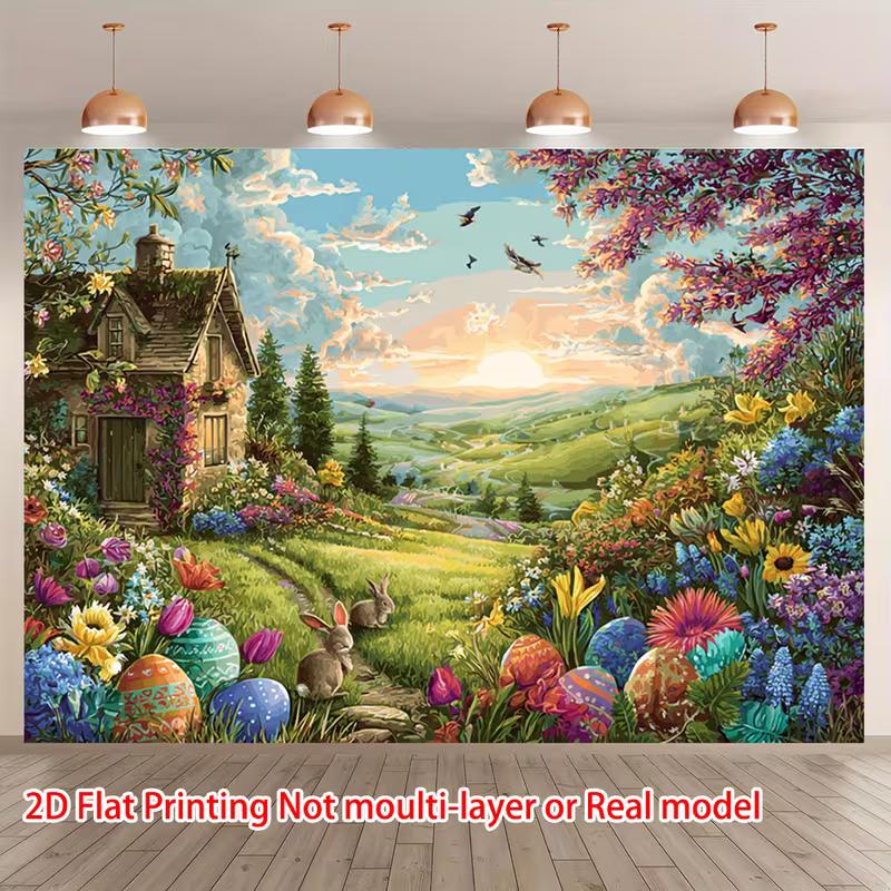 2D Easter Garden Backdrop, Bunny & Colorful Eggs with Spring Cottage Background 47.2x31.5inch/120*80cm
2D Easter Garden Backdrop, Bunny & Colorful Eggs with Spring Cottage Background 47.2x31.5inch/120*80cm