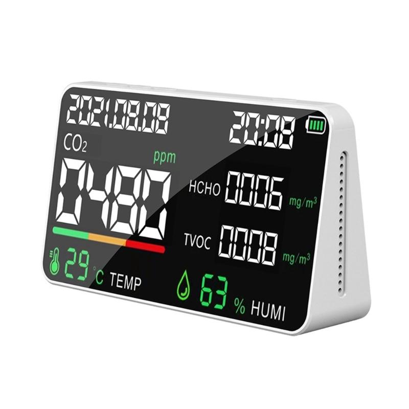 Монитор качества воздуха 9 в 1, тестер-детектор, тестирует HCHO TVOC PM2.5 PM10 PM1.0 CO2s, температуру и влажность с отображением времени
Монитор качества воздуха 9 в 1, тестер-детектор, тестирует HCHO TVOC PM2.5 PM10 PM1.0 CO2s, температуру и влажность с отображением времени