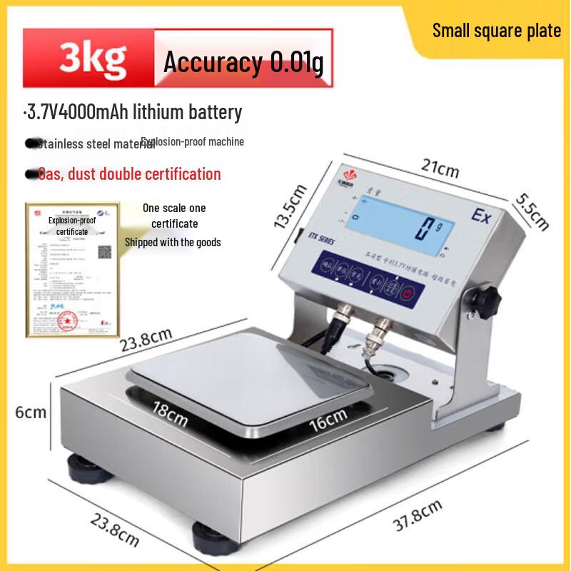 High-Precision Intrinsically Safe 304 Stainless Steel Industrial Platform Scale, 3kg/0.01g
High-Precision Intrinsically Safe 304 Stainless Steel Industrial Platform Scale, 3kg/0.01g