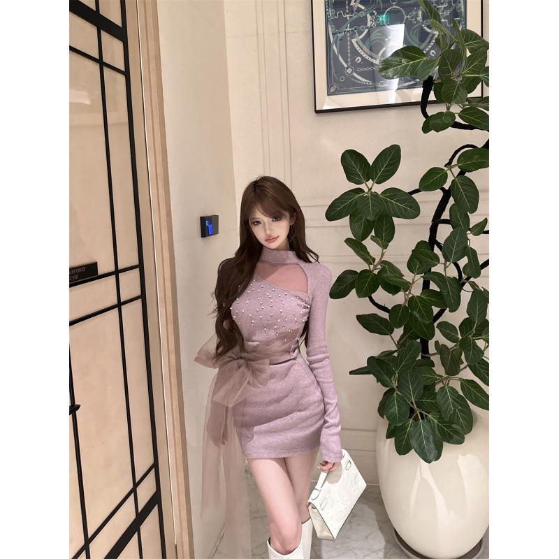 Elegant Purple Nail Drill Long Sleeve Dress: Slim Fit Knit Bodycon Mini with Waist Cinching for Women L
Elegant Purple Nail Drill Long Sleeve Dress: Slim Fit Knit Bodycon Mini with Waist Cinching for Women L