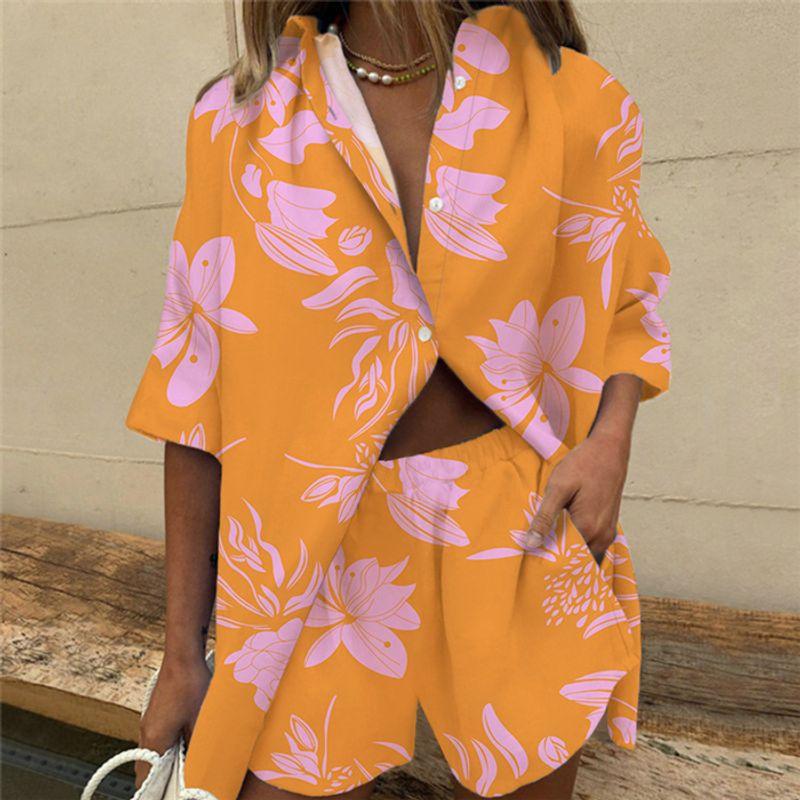Fashion Fashion Shirt Shorts 2 Pieces Suit Women s Shirt Blouse Shorts Set Suit Women Orange bottom leaves S
Fashion Fashion Shirt Shorts 2 Pieces Suit Women s Shirt Blouse Shorts Set Suit Women Orange bottom leaves S