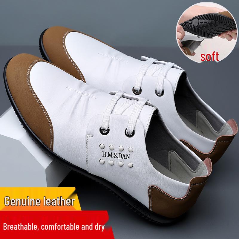 Spring Men s Korean White Leather Lace-Up Moccasins: Youth Casual, Breathable, Height-Increasing. 39
Spring Men s Korean White Leather Lace-Up Moccasins: Youth Casual, Breathable, Height-Increasing. 39