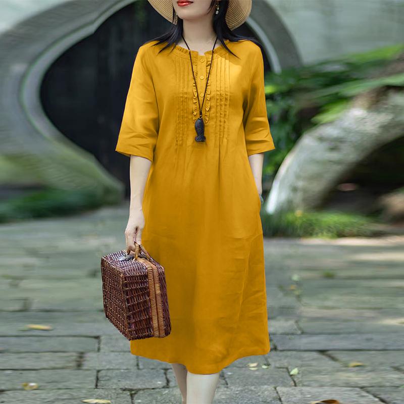 ZANZEA Женское повседневное свободное платье с круглым вырезом и рукавом 3/4 4XL жёлтый
ZANZEA Женское повседневное свободное платье с круглым вырезом и рукавом 3/4 4XL жёлтый