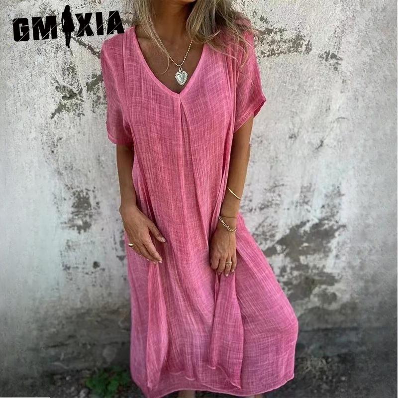 GMXIA женские модные летние весенние однотонные повседневные платья с короткими рукавами и v-образным вырезом и высокой талией XXXL розовый
GMXIA женские модные летние весенние однотонные повседневные платья с короткими рукавами и v-образным вырезом и высокой талией XXXL розовый