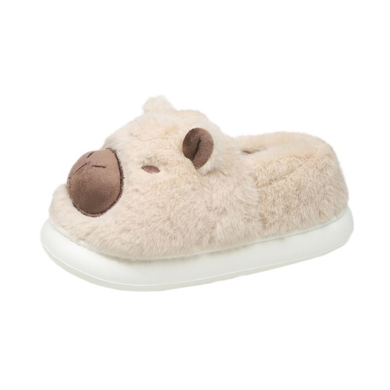 Милые тапочки-валенки, хлопок, зима 2025, новые, домашние, комнатные, удобные, на толстой подошве, нескользящие, плюшевые, теплые, хлопковые туфли 40-41 бежевый