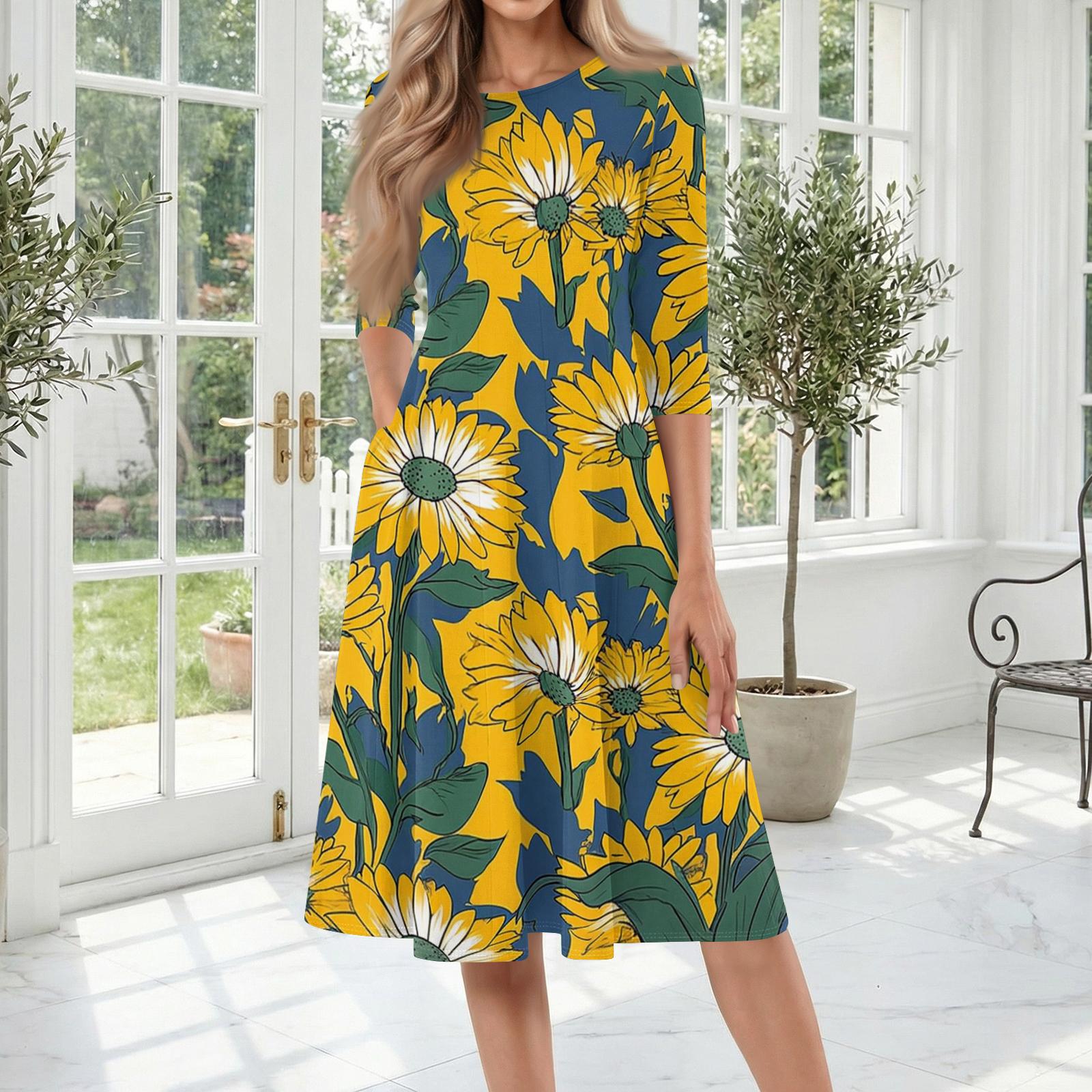 Women Casual Fashion Round Neck Three Quarter Sleeve Floral Print Mid Length Dress Comfortable Fit Lightweight Fabric Suitable for Daily Wear XXL шафрановий
Women Casual Fashion Round Neck Three Quarter Sleeve Floral Print Mid Length Dress Comfortable Fit Lightweight Fabric Suitable for Daily Wear XXL шафрановий