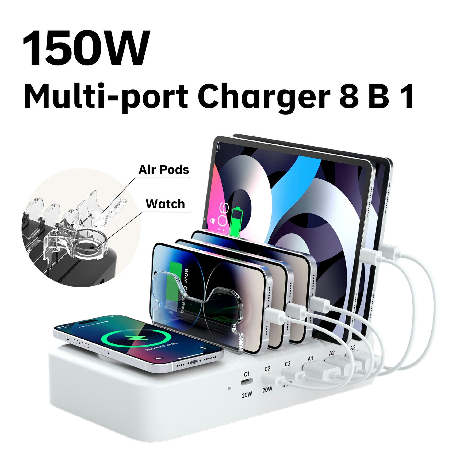150W USB A+Type C 8 Ports Charger Hub GaN Fast Charging Station with 15W Wireless Charging Black/EU Plug
150W USB A+Type C 8 Ports Charger Hub GaN Fast Charging Station with 15W Wireless Charging Black/EU Plug