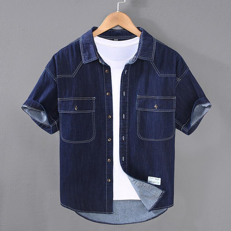 Summer New Vintage Artistic Men S Short-Sleeve Denim Shirt Solid Color Lapel Collar Loose Casual Versatile Shirt 3XL темно-синього кольору
Summer New Vintage Artistic Men S Short-Sleeve Denim Shirt Solid Color Lapel Collar Loose Casual Versatile Shirt 3XL темно-синього кольору