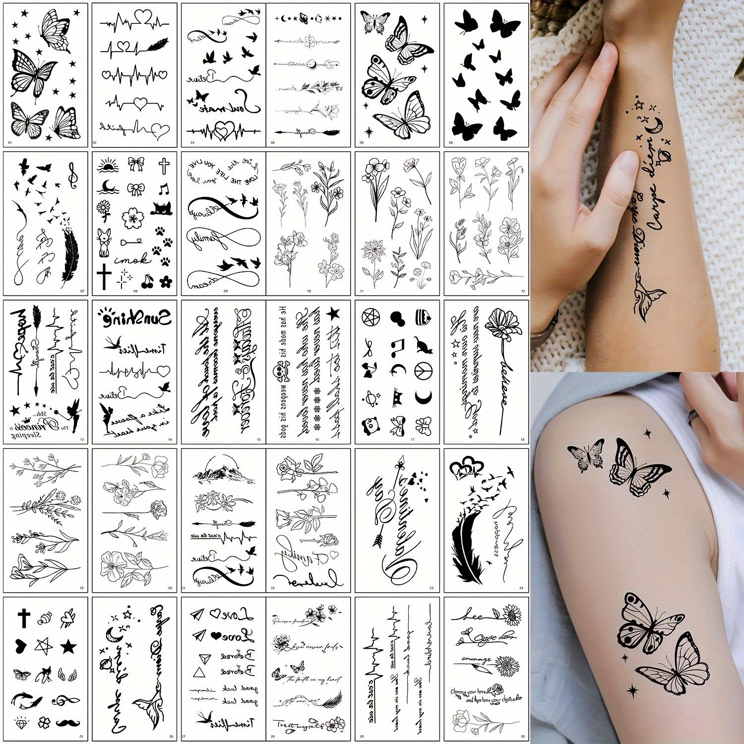 30PCS Waterproof Black Temporary Tattoos for Women, Stylish Heart Butterfly Flower Moon Decals for Hand Wrist
30PCS Waterproof Black Temporary Tattoos for Women, Stylish Heart Butterfly Flower Moon Decals for Hand Wrist
