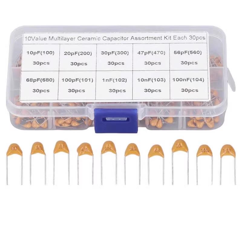 300pcs 10value 50v 10pf 20pf 30pf 47pf 56pf 68pf 100pf 1nf 10nf 100nf Monolithic Ceramic Capacitor Assortment Kit
300pcs 10value 50v 10pf 20pf 30pf 47pf 56pf 68pf 100pf 1nf 10nf 100nf Monolithic Ceramic Capacitor Assortment Kit