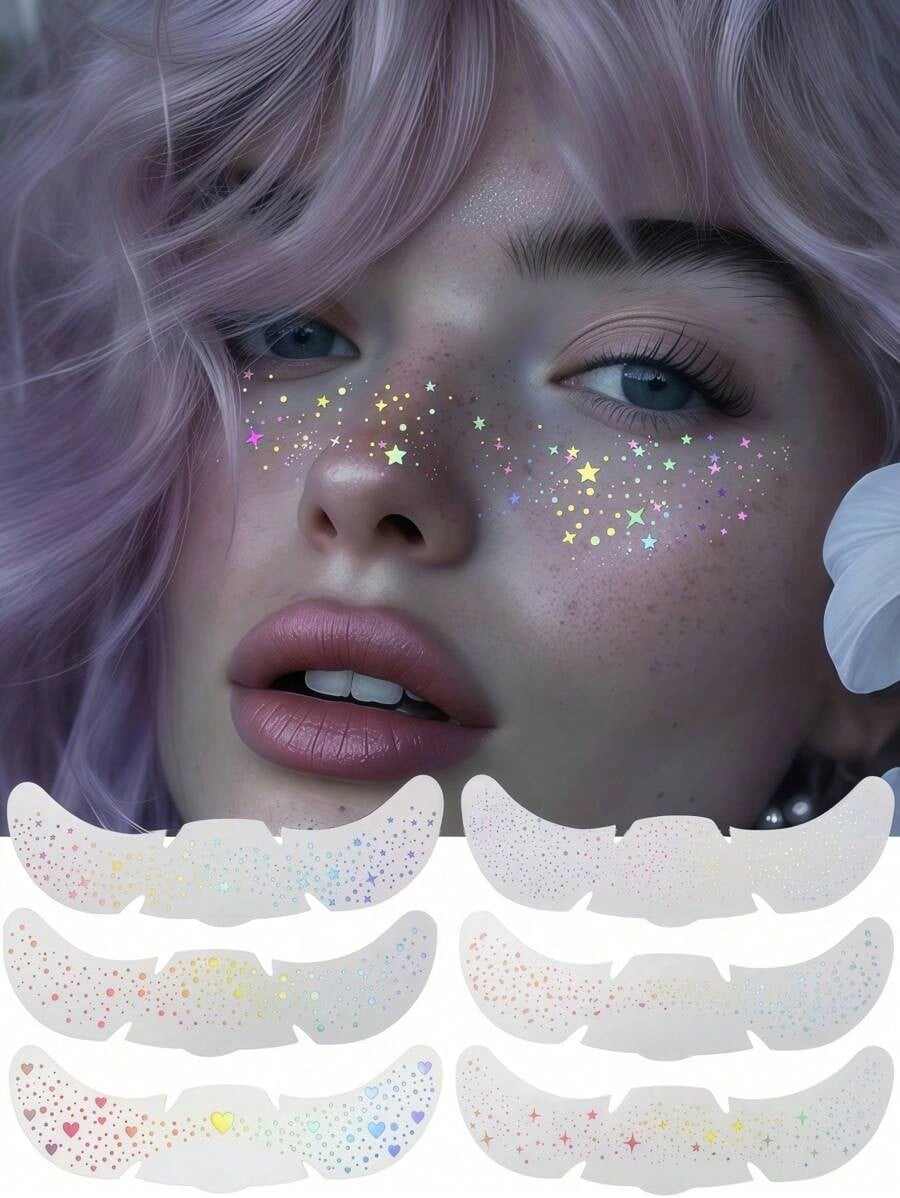 6 Sheets Glitter Freckles Holographic Stickers, Waterproof Star Heart Face Tattoos for Festival Party & Daily Makeup разноцветный
6 Sheets Glitter Freckles Holographic Stickers, Waterproof Star Heart Face Tattoos for Festival Party & Daily Makeup разноцветный