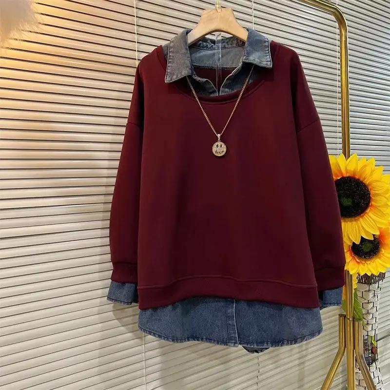 Autumn Winter Covering the Flesh Showing Slim POLO Collar Sweatshirt Ea Large Size Casual Stylish Fake Two-piece Tops Women L красный
Autumn Winter Covering the Flesh Showing Slim POLO Collar Sweatshirt Ea Large Size Casual Stylish Fake Two-piece Tops Women L красный