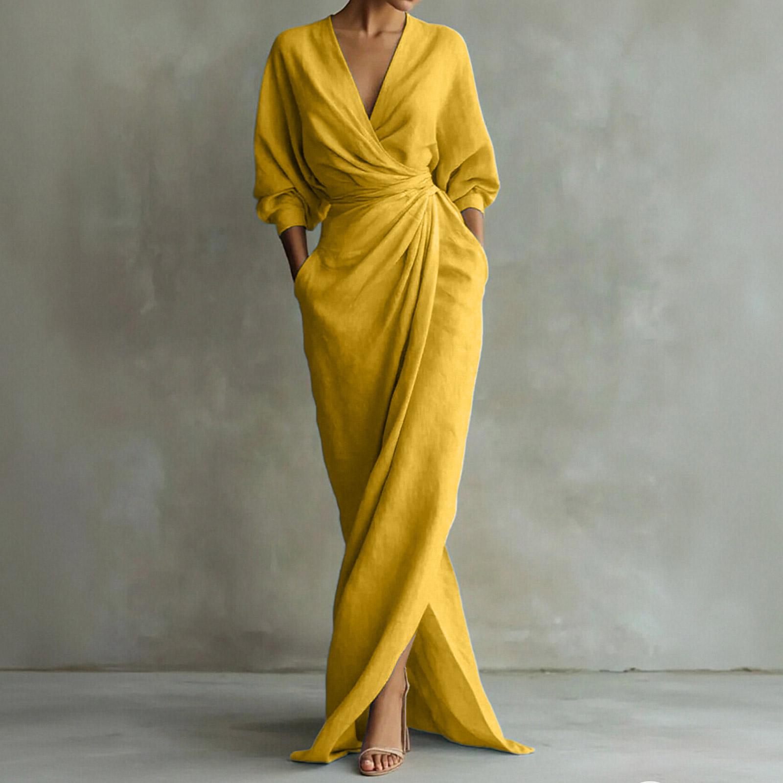Women s Casual FashionColor V-neck Long Sleeve Slit Waist Pocket Dress XL жовтий
Women s Casual FashionColor V-neck Long Sleeve Slit Waist Pocket Dress XL жовтий