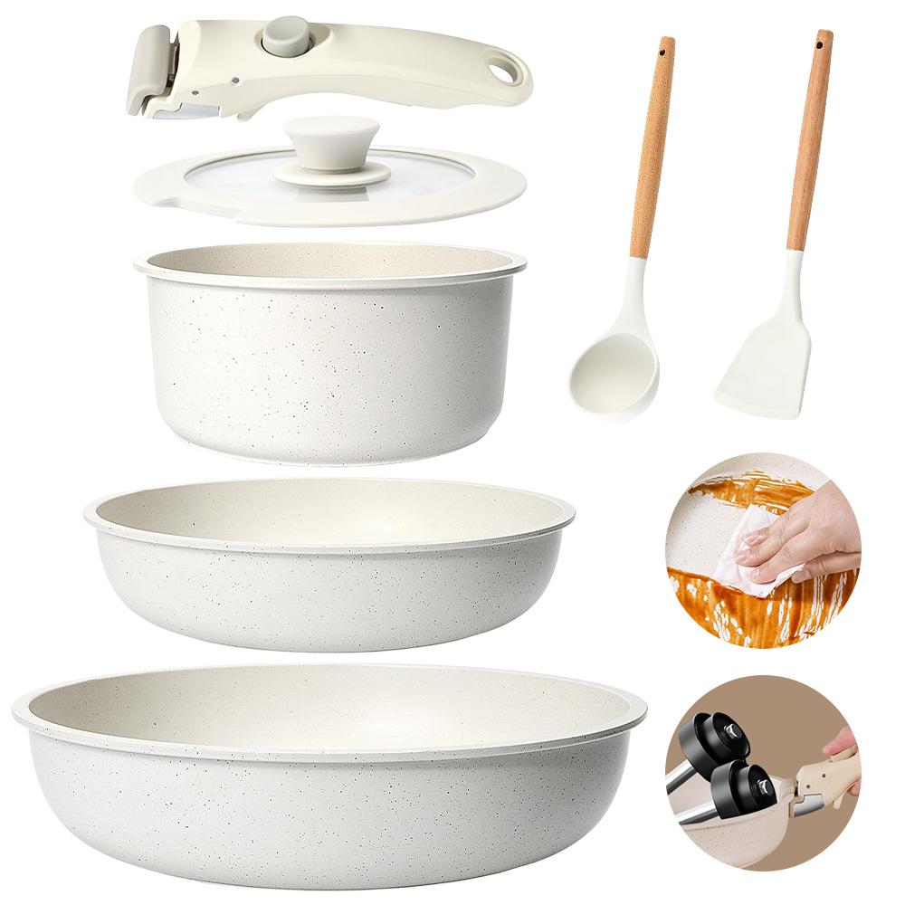 7pcs NonStick Cookware Set Frying Pan and Sauce Pot with Bakeware Utensils, Detachable Handles Kitchen Cooking Essentials Over Five-piece Set білий
7pcs NonStick Cookware Set Frying Pan and Sauce Pot with Bakeware Utensils, Detachable Handles Kitchen Cooking Essentials Over Five-piece Set білий