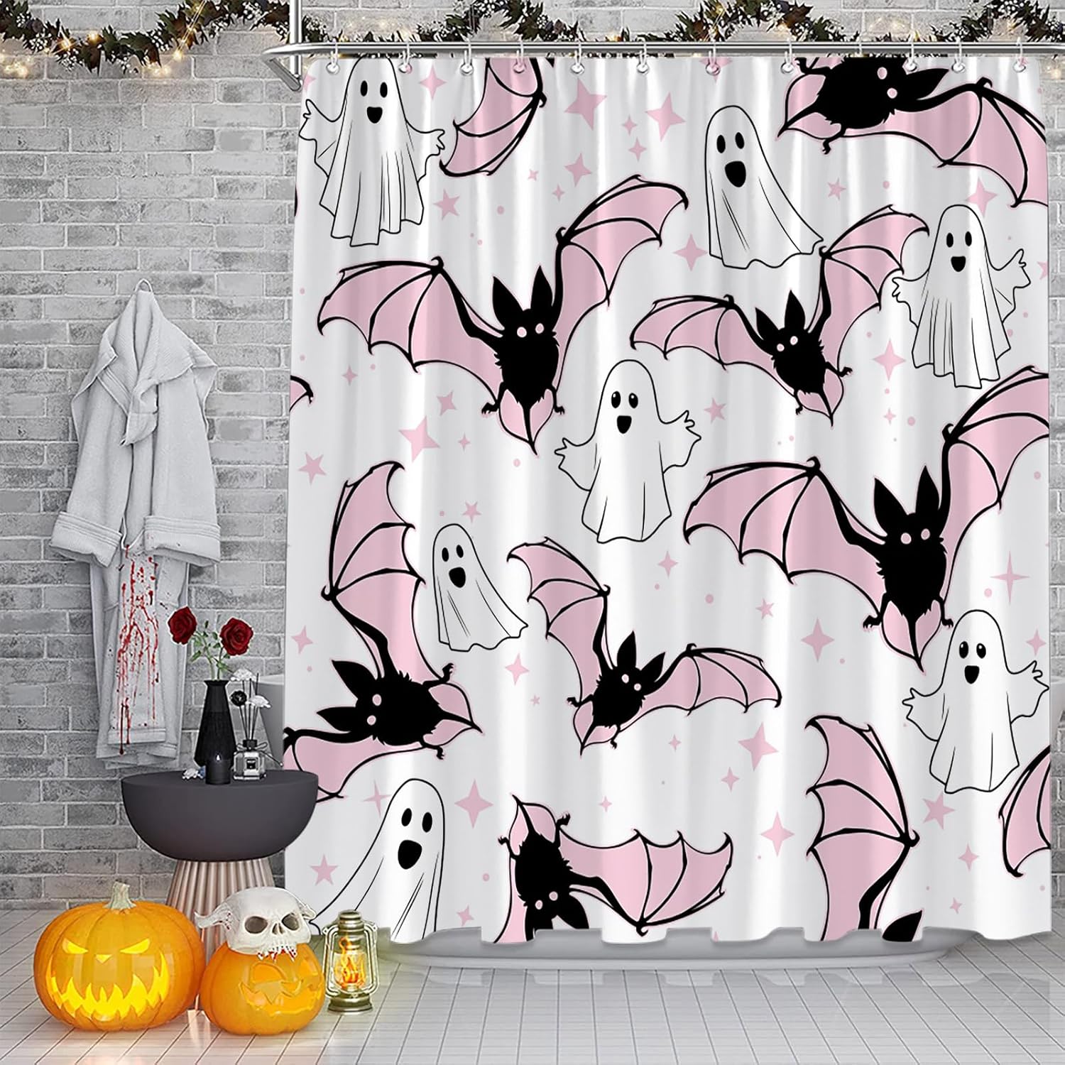 Halloween Shower Curtain Black White Ghost Pink Bat Stars Funny Cartoon Spooky Scary Horror Happy Halloween Holiday Fabric W60H190(CM)-1 Pcs
Halloween Shower Curtain Black White Ghost Pink Bat Stars Funny Cartoon Spooky Scary Horror Happy Halloween Holiday Fabric W60H190(CM)-1 Pcs